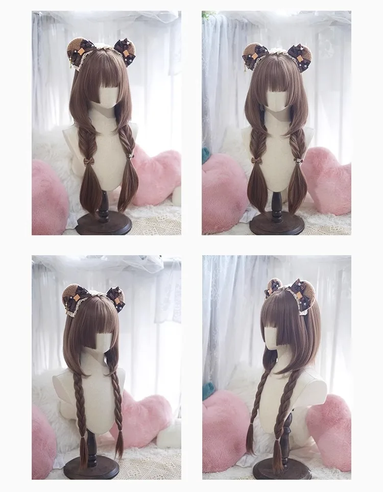 Y2K Lolita Pruik Vrouwelijke Blauw en Wit Hoogtepunten Cosplay Pruik Hittebestendige Synthetische Kwallen Hoofd Pruiken