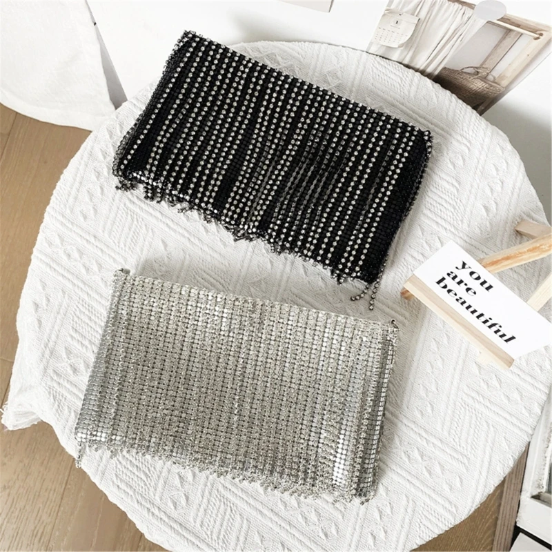 Stylish Aluminum Sequined Tassel Shoulder Bag Women Elegant Evening Clutch Handbag Lady All-match Club Party Chain Crossbody Bag