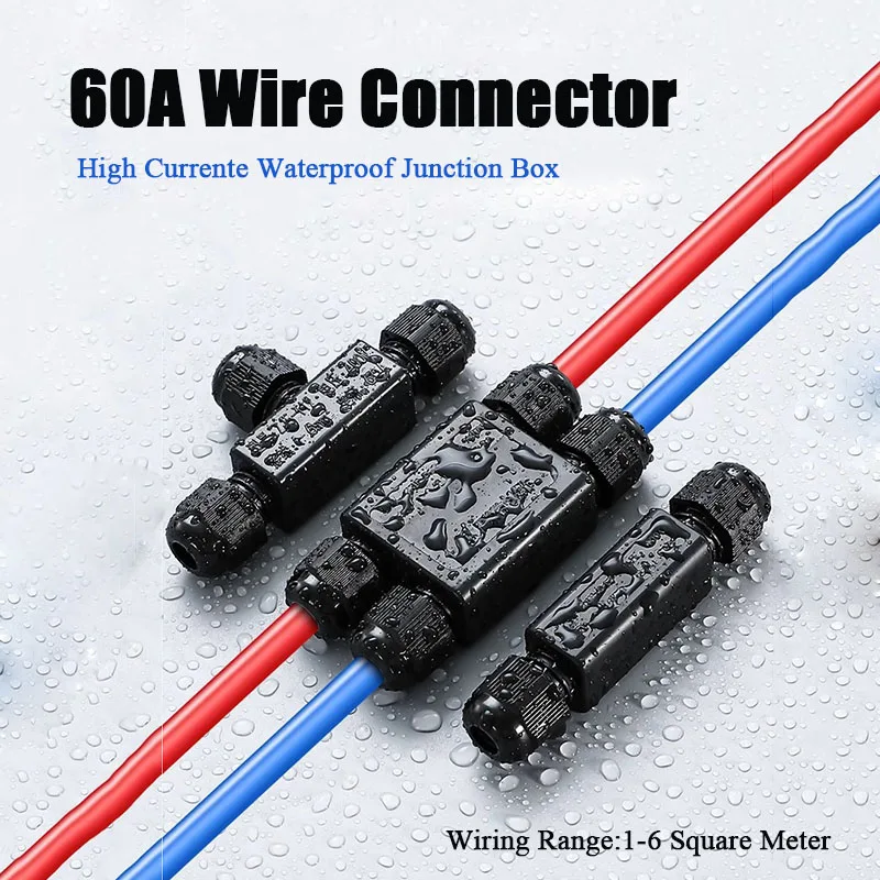 Waterproof 60A 400V Cable Connector High Power Pure Copper Terminal Boack for 1-6 Square Line Outdoor Power Wire Junction Box