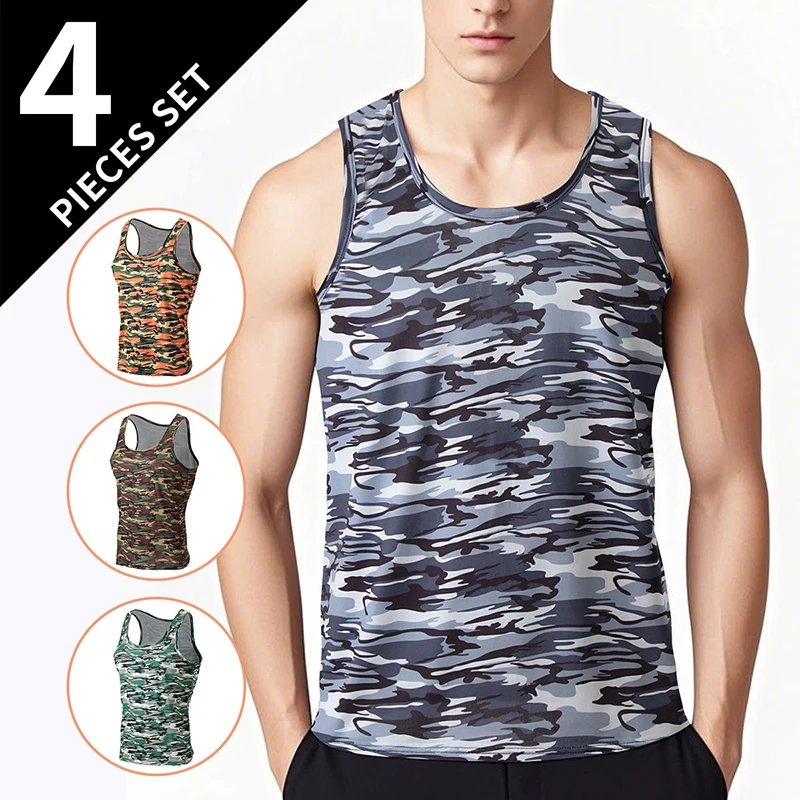 1/3/4 Pieces Men\'s sleeveless breathable fashion outdoor fitness comfortable shoulder vest men\'s vest T-shirt  classic color