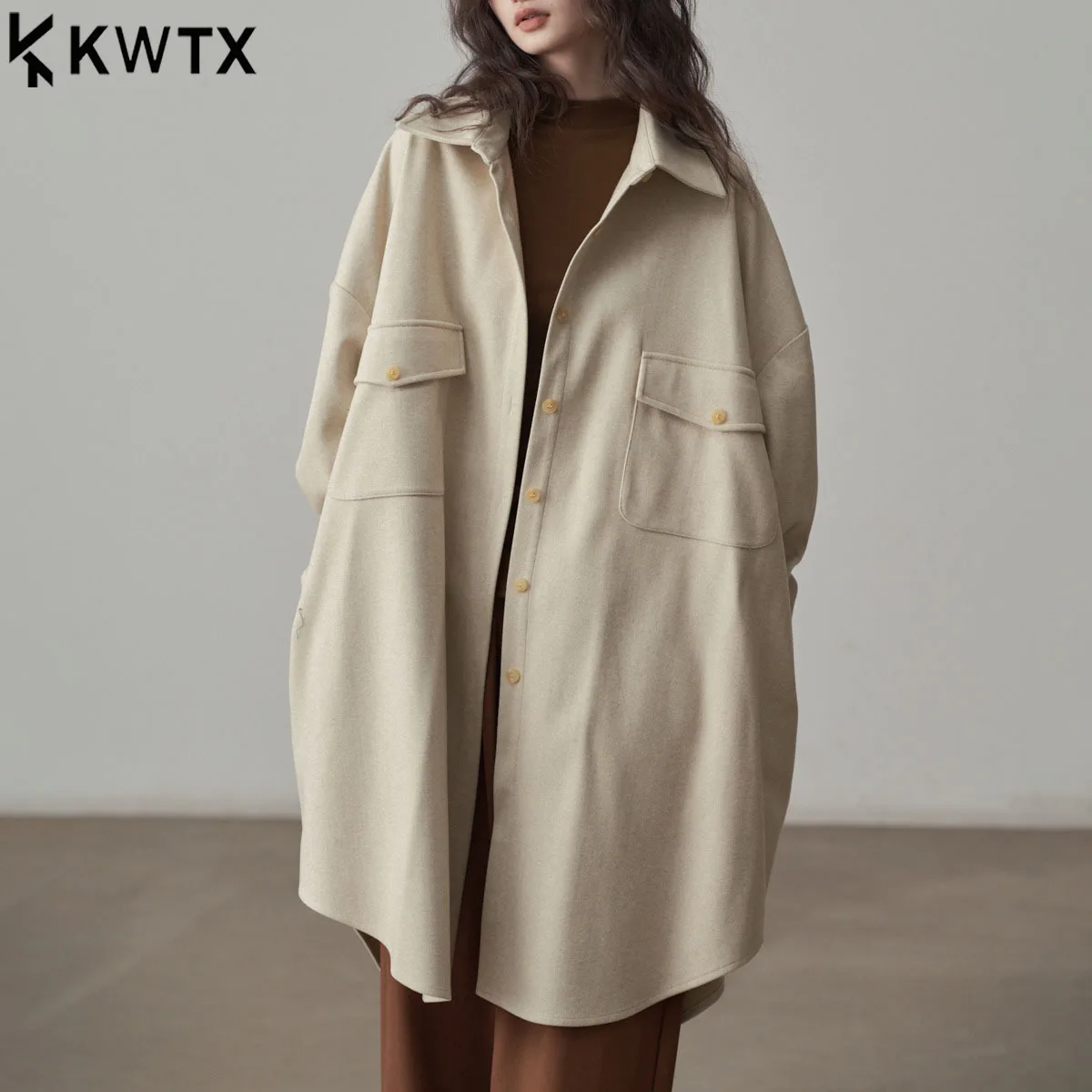 

KWTX 2025 Новое женское шерстяное пальто Тренч средней длины 100% шерсть Элегантная повседневная винтажная однобортная верхняя одежда Осенняя мода