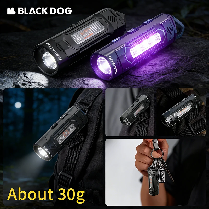BLACKDOG Lightweight EDC Tactical Flashlight Back Clip Multi-functional Side Lights Magnetic Base For Outdoor Travel Home Use