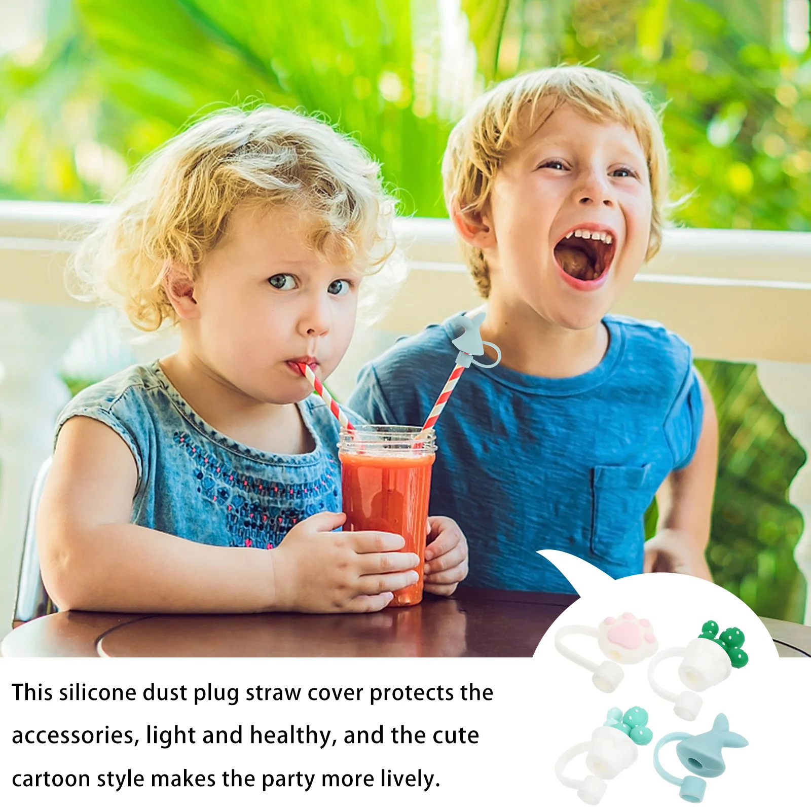 

4Pcs Protective Silicone Straw Protectors Lids Dustproof Caps Adorable Cartoon Design Reusable Assorted Colors