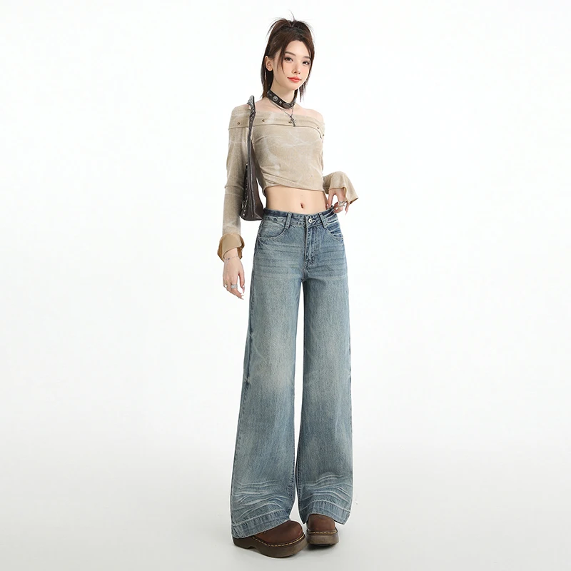 

Y2K свободные прямые джинсы женские брюки мешковатые широкие повседневные джинсы с высокой талией в стиле ретро винтажный стиль женские джинсы джинсы