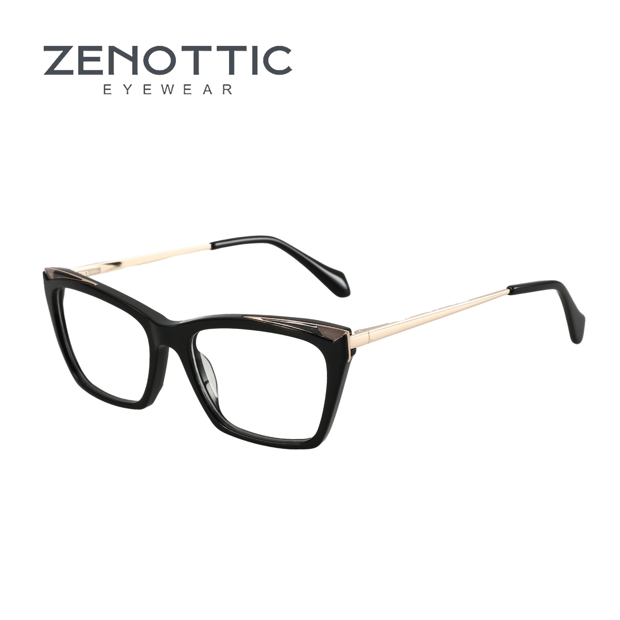 

ZENOTTIC Fashion Black Square Optical Glasses Frame Women Cat Eye Eyewear Non-Prescription Handmade Acetate Eyeglasses MG6462A