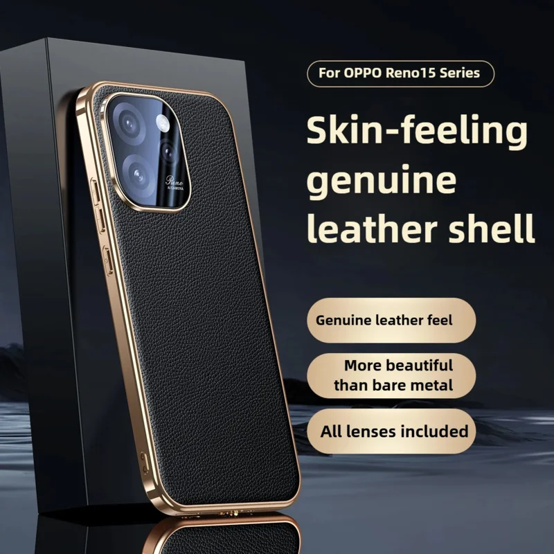 

[Genuine Leather] For OPPO Reno15 Pro Case Full Lens Coverage Reno14 Pro Shockproof Premium Business Phone Cover