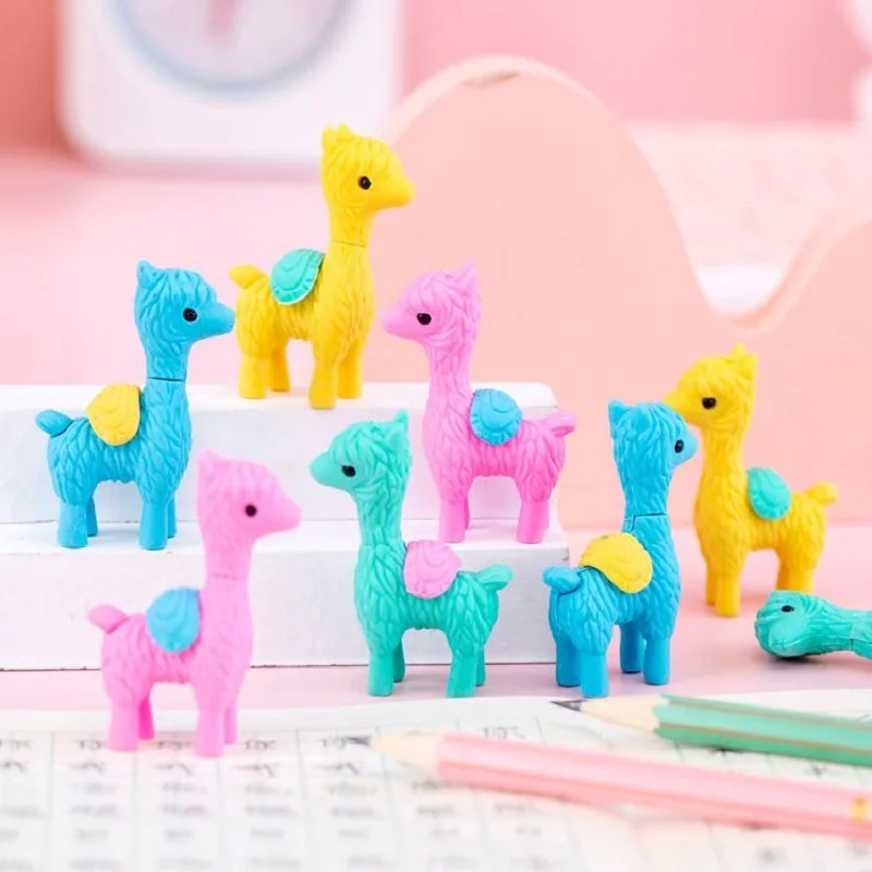 24 Pcs Cute Alpaca Creative Eraser Pencil Student Stationery Eraser Cartoon Eraser Wholesale Kawaii  School Supplies