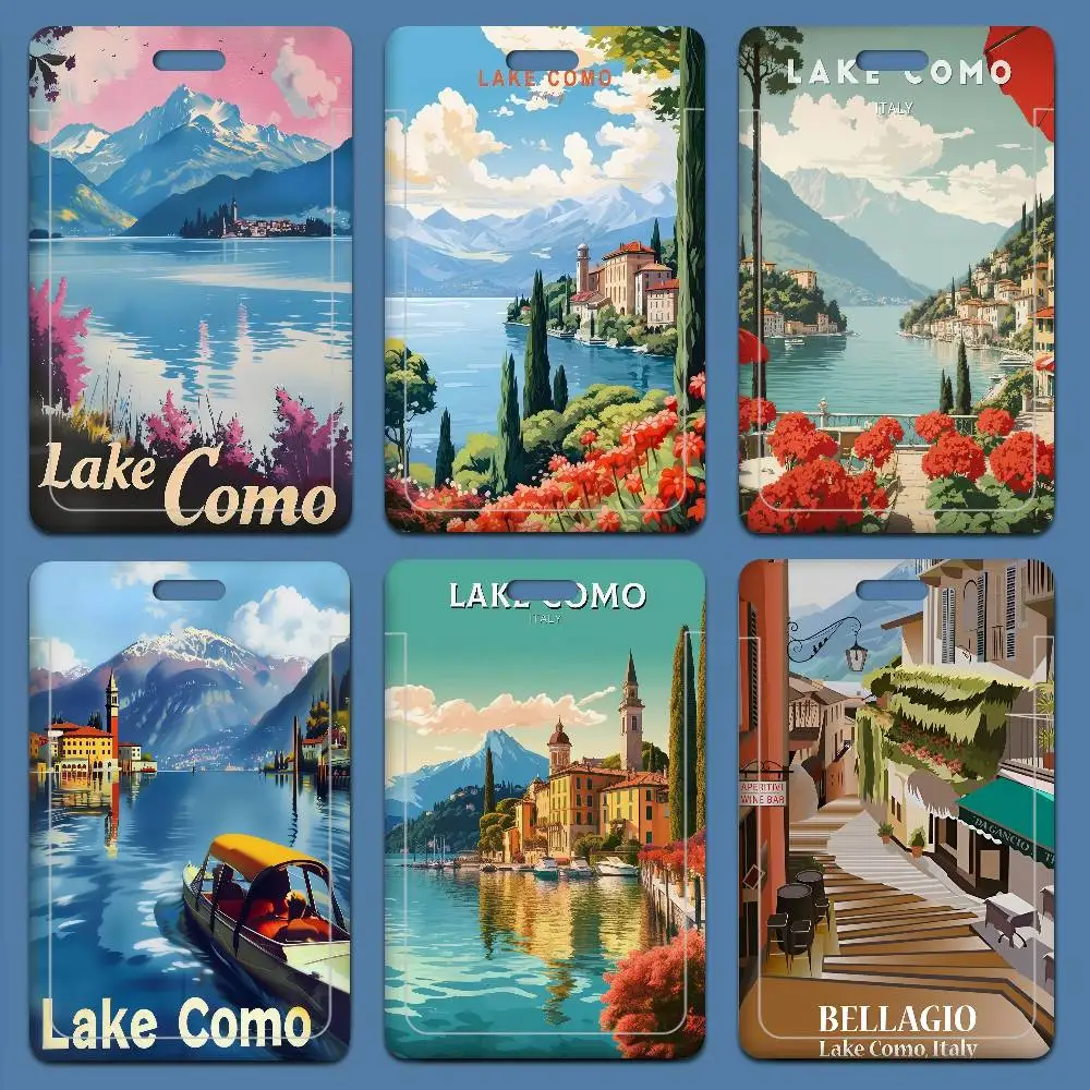 

Lake Como Barcelona Retro 1pc Credit Card Holders Bank Card Neck Strap Card Bus ID Holder Students Identity Badge With Lanyard
