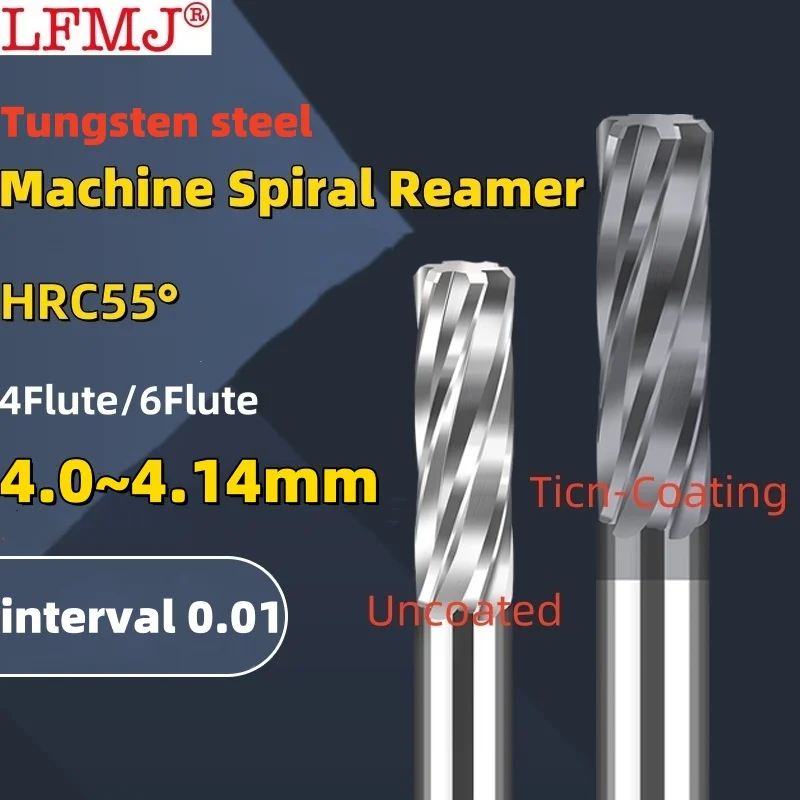 

1PCS 4.0-4.14mm Carbide Machine Reamer Spiral Metal Cutter 4 Flute CNC Tungsten steel Chucking Reamer Cutting Tool Coated Steel