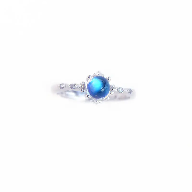 Moonstone ring strong blue light sterling silver natural retro style Japanese and Korean simple female ring tail ring