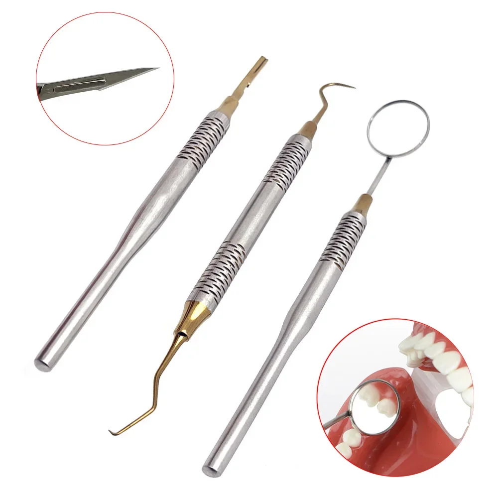 3pcs/set Dental Instruments Mouth Mirror Explorer Probe Blade Straight Handle Stainless Steel Dentist Teeth Cleaning Tools
