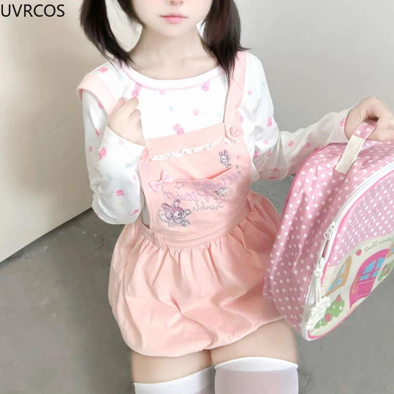 Japanese Sweet Lolita Style Party Mini Dress Women Kawaii Cartoon Embroidery Strap Dresses Korean Harajuku Y2k Princess Dresses