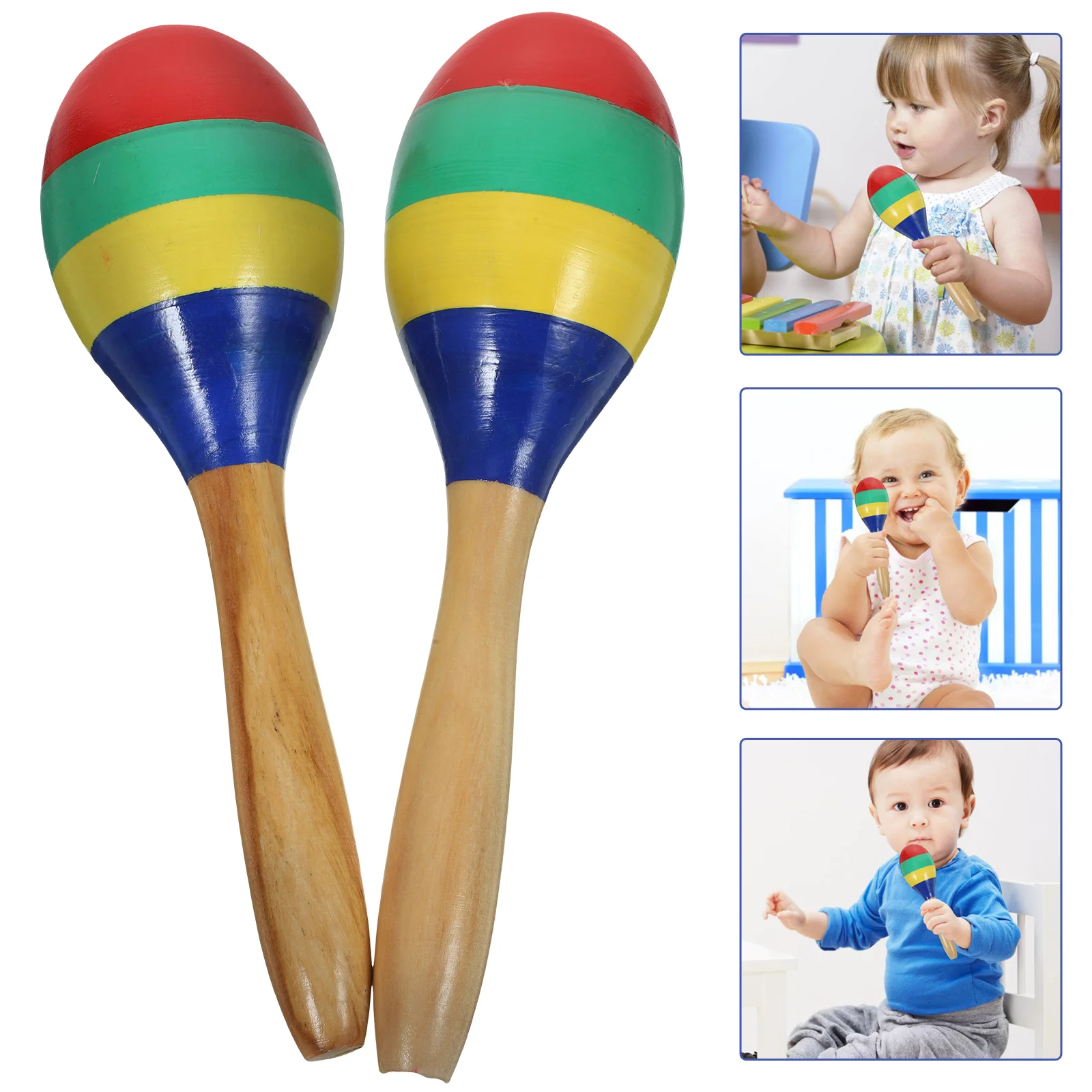 2 Pcs Musical Instruments Maracas Wooden Children Toy Funny Training Sand Hammers Toys Kids Playthings