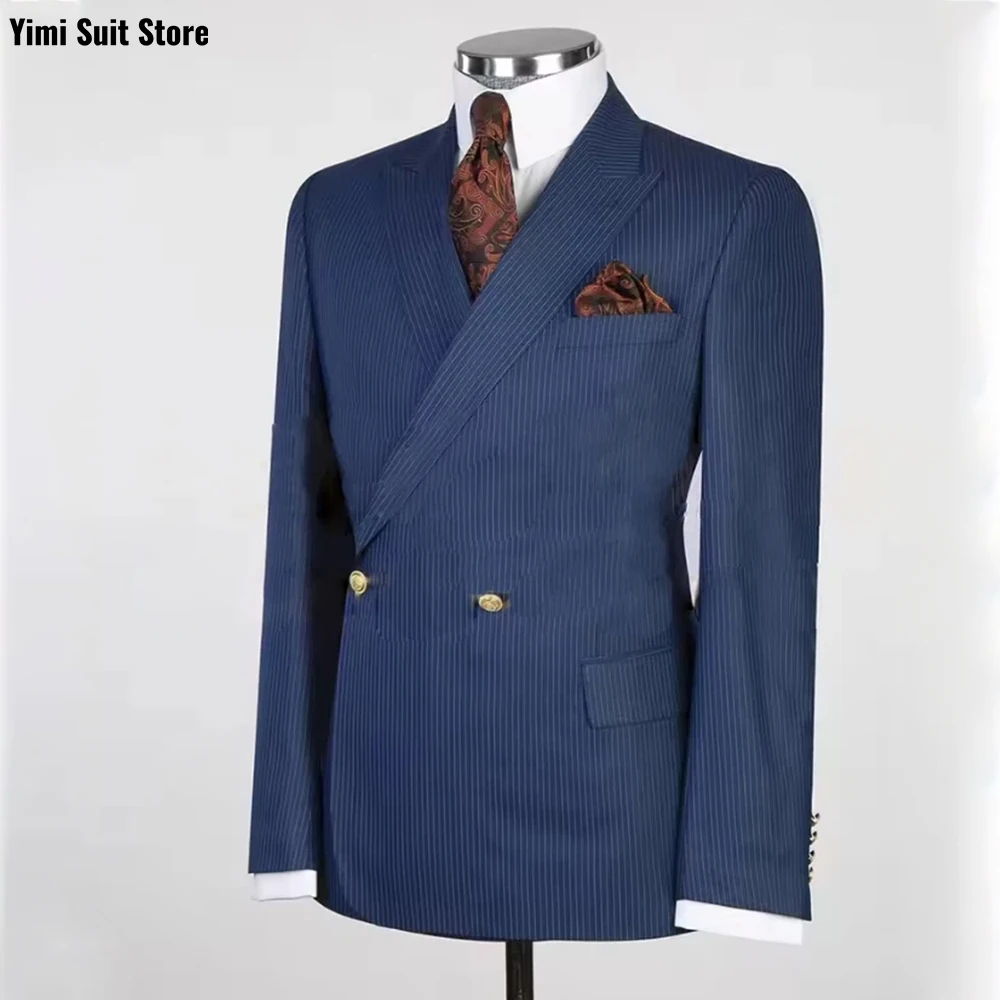 Costume 2 pièces à fines rayures pour hommes, Blazer à une boutonnage, luxe quotidien, fête formelle, Blazer de marié, Tuxedos de marié, veste + pantalon