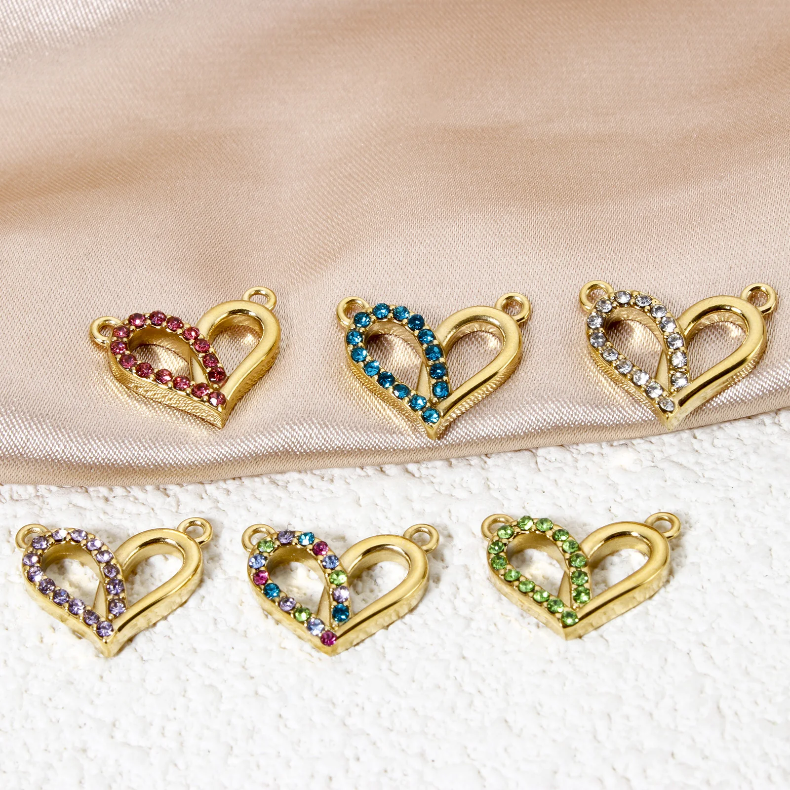 1 pieza de conectores de corazón de acero inoxidable 304 para el Día de San Valentín, colgantes con dijes, chapado en oro Real de 14K, corazón, Zirconia cúbica, fabricación DIY