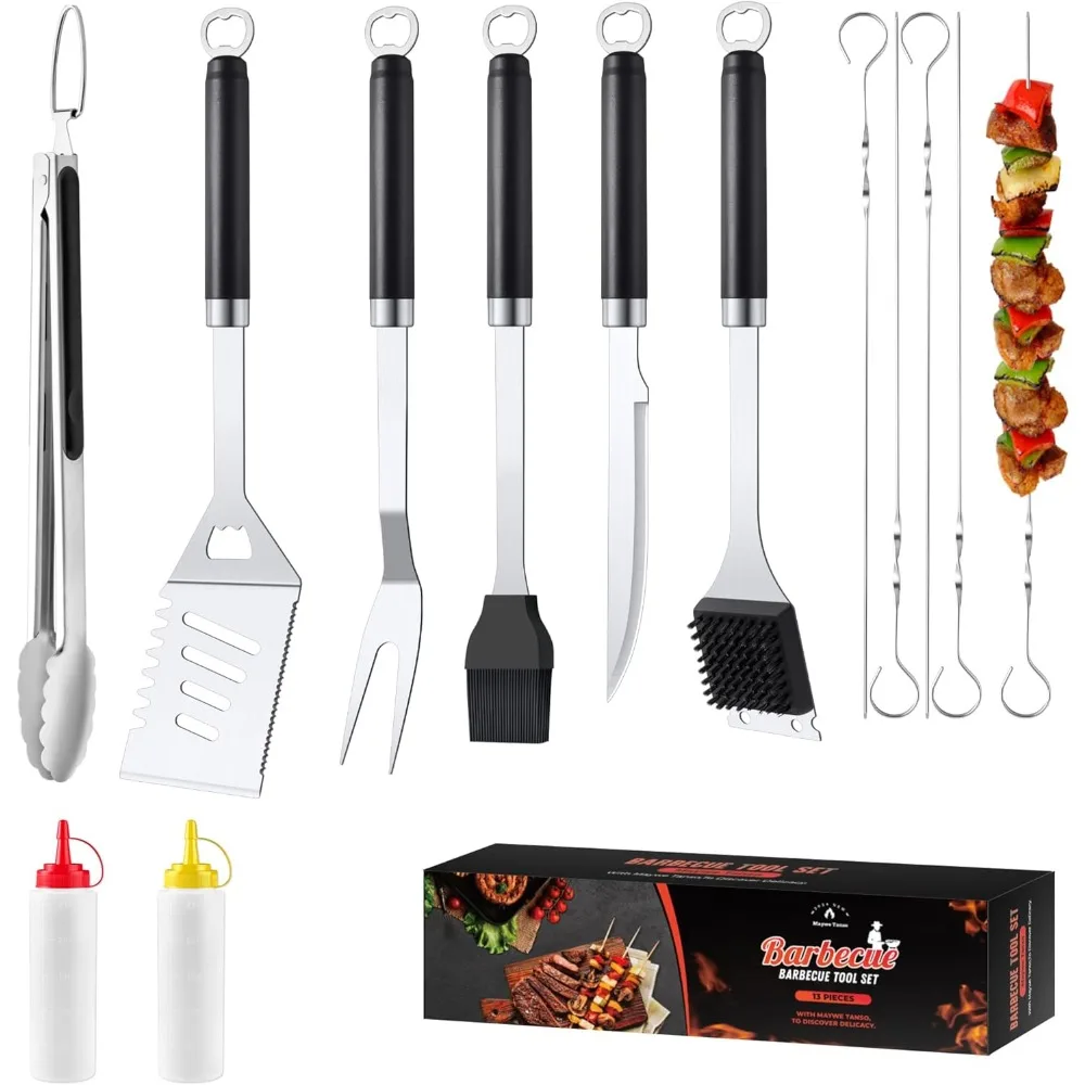 

BBQ Accessories Grill Tools Set, Stainless Steel Grill Tools with 2 Squeeze Bottles, BBQ Grill Accessories Grilling Gift for Men