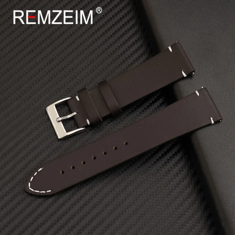 REMZEIM Hot Sale Quick Release Leather Watch Straps 16mm 18mm 20mm 22mm 24mm Watchbands Calfskin Leather Bracelet  Buckle