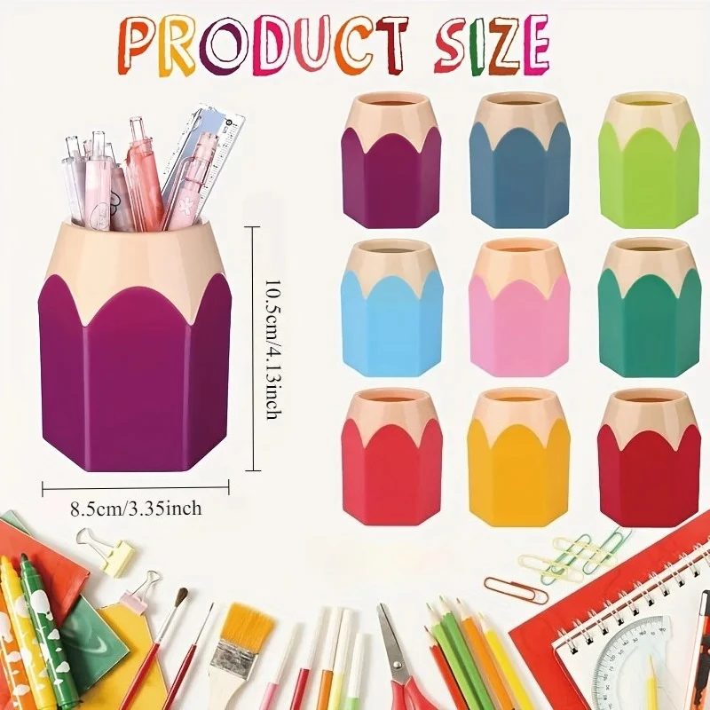 3/5pcs Cartoon Pencil-Shaped Desk Organizer Set | PE Plastic Pen Holder with Cup and Box, Office Colorful Stationery Storage