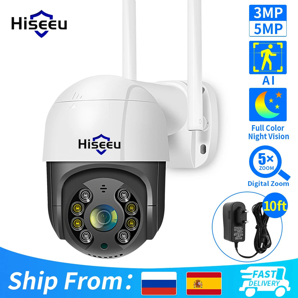 Hiseeu 스마트 와이파이 PTZ 카메라, 5 배 디지털 줌, AI 인간 감지, ONVIF 무선 CCTV IP 카메라, IPTV 보안 보호, 4K 8MP 