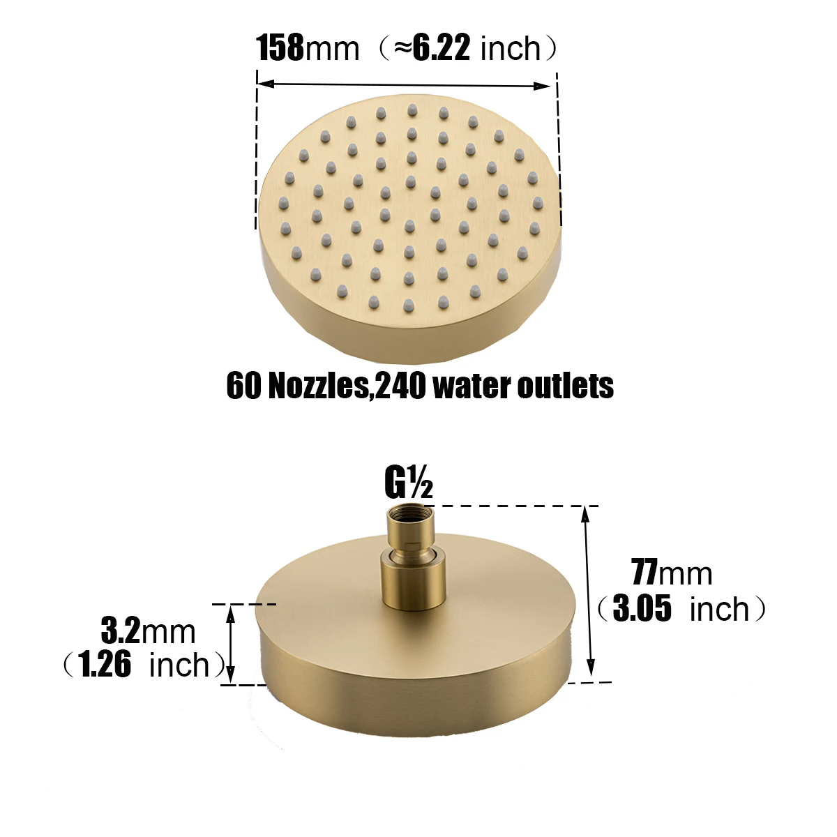 Cabezal de ducha de 6 pulgadas, lluvia mágica de alta presión con rótula giratoria ajustable 360 con filtro de acero inoxidable sólido.