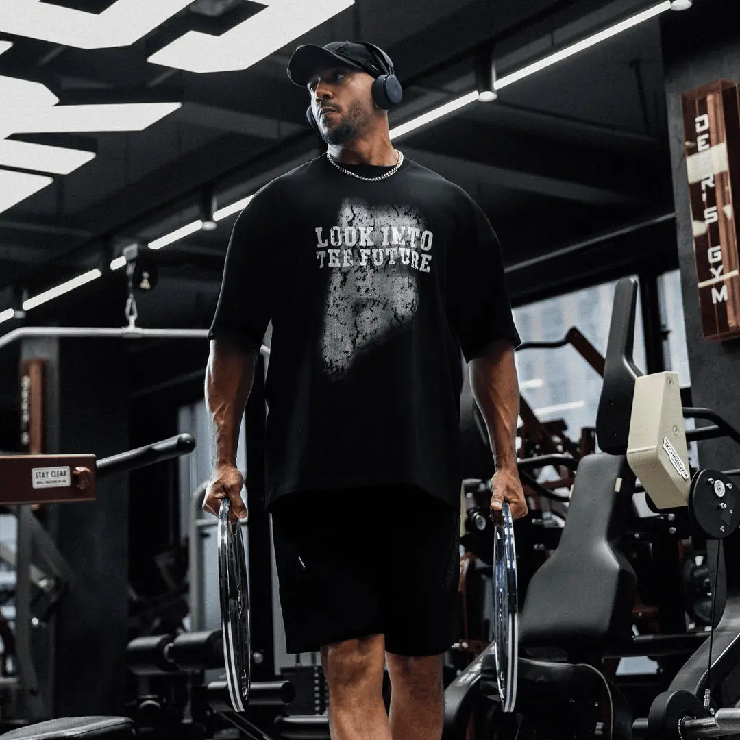 

2025 New Hot Heavy Summer New Pure Cotton Tide Brand Retro Round Neck Printing Sports Leisure American T-shirt Loose Society