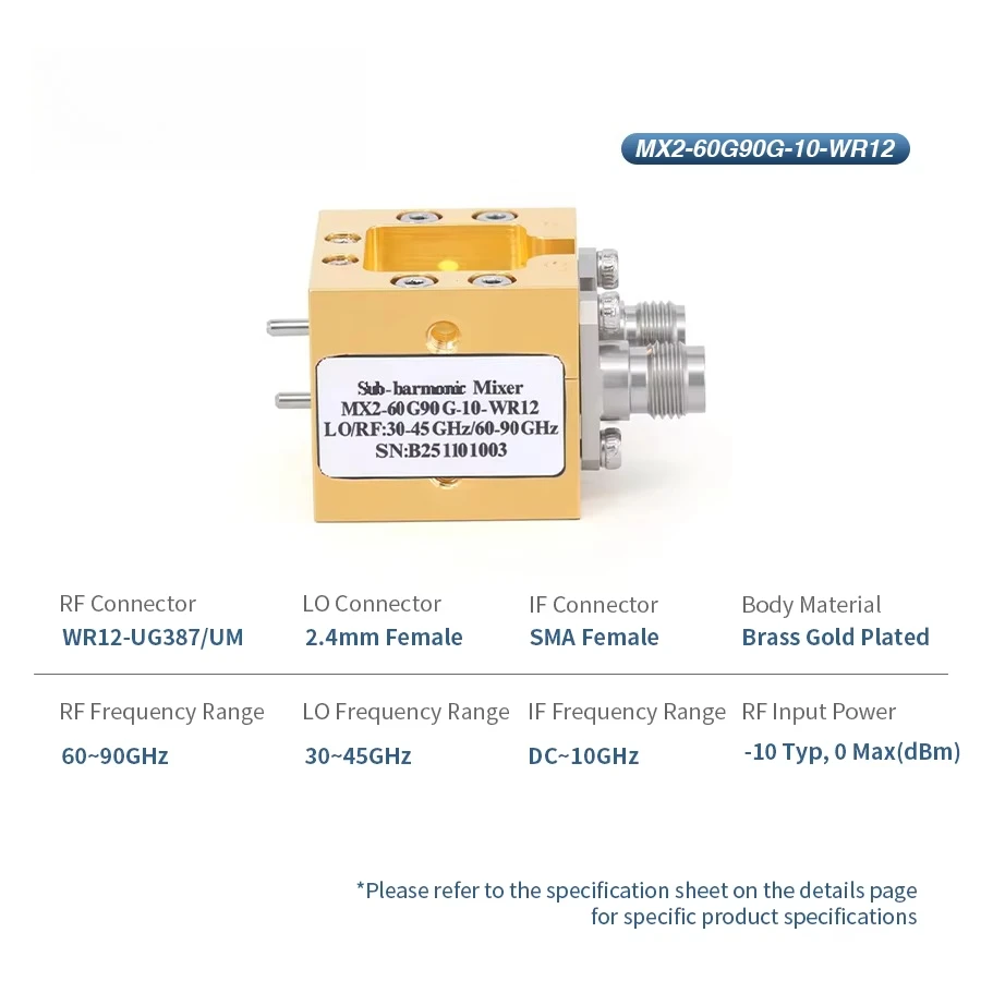 Gwave MX2-60G90G-10-WR12 Sub-Harmonic Mixer WR-12 60-90 GHz DC 10 GHz 50 Ohm RoHS Compliant UG-387/U-M Flange E Band RF