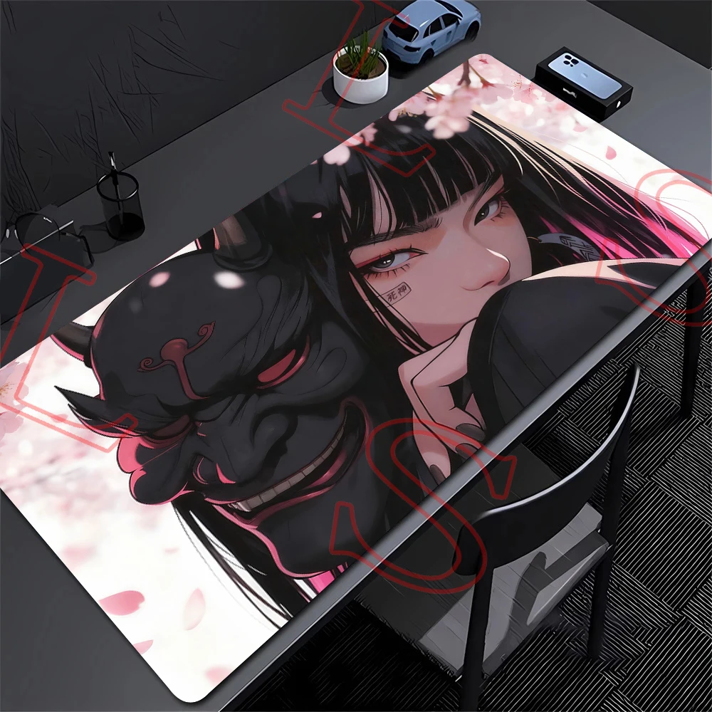 

Anime Girls Samurai Oni Mask Mouse pad Large Computer Gaming Accessories 400x900mm Gamer Professional Premium Mousepad Desk Mats