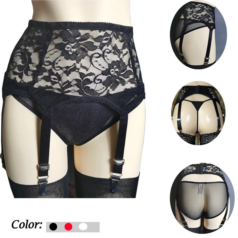 Sexy 6 Straps Garter Belt Embroidered Lace Suspender Belts for Women Lingerie Stockings Pantyhose