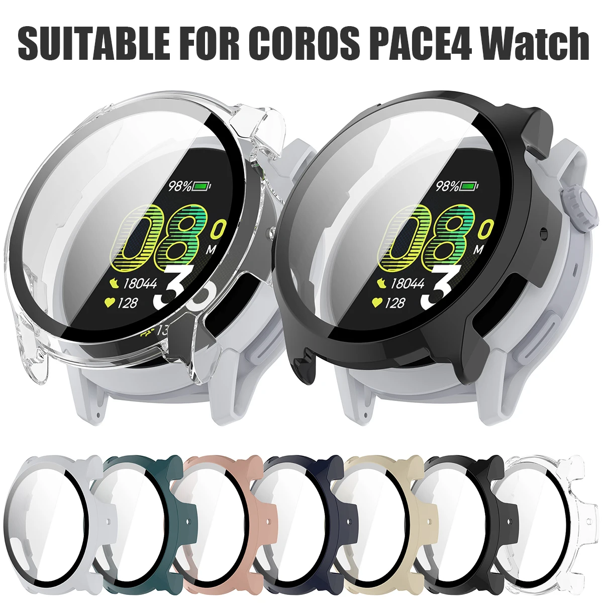 Hartschalen-Glas-Displayschutzfolie, Smartwatch-Rahmengehäuse für Coros Pace 4, schützende Stoßstange, Anti-Drop/Kratz-Abdeckung