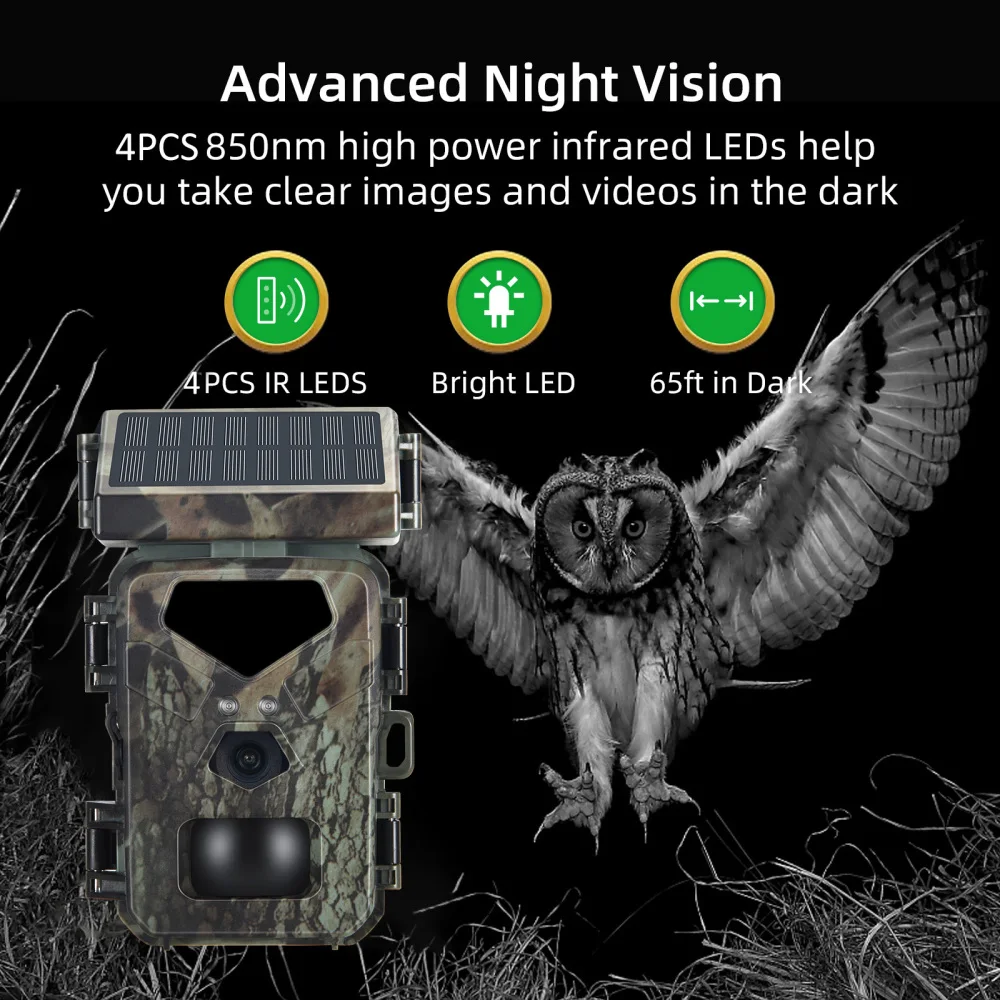 20MP HD 1080P Wildlife Solar Endurance Camera Trail Camera Night Vision 0.2s Motion Activated Waterproof Garden Wildlife Trap