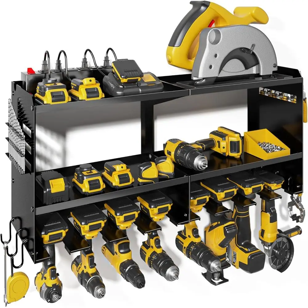 

Tool Organizer Wall Mount with Charging Station, 15 Min Assembly & Maximum 420lb Load, 8 Slots & Tool Battery Holder with 6 Outl