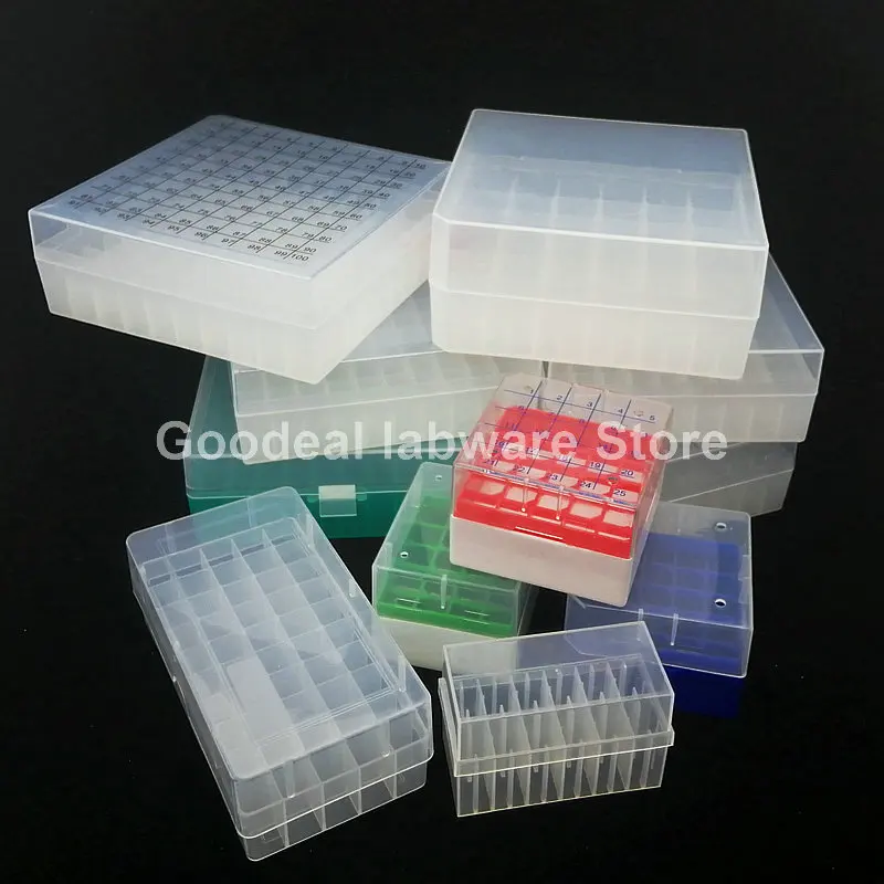 

Lab 12/20/25/81/100-holes 1.8ml freeze tube plastic storage box sample vial storage rack with lid 36-holes 5ml cryovial support