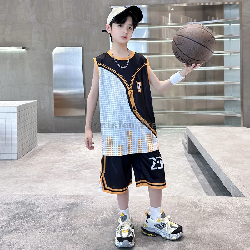 2024 chinese boys handsome cool sports clothing new thin loose quick drying basketball uniform fashionable breathable sports set