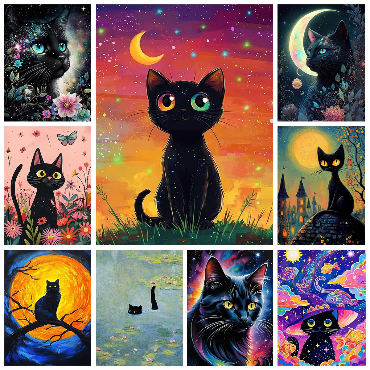 

Black Cat DIY Diamond Painting Cafe Home Fantasy Style Wall Decor Diamond Embroidery Parent Child Handicraft Activity Gift