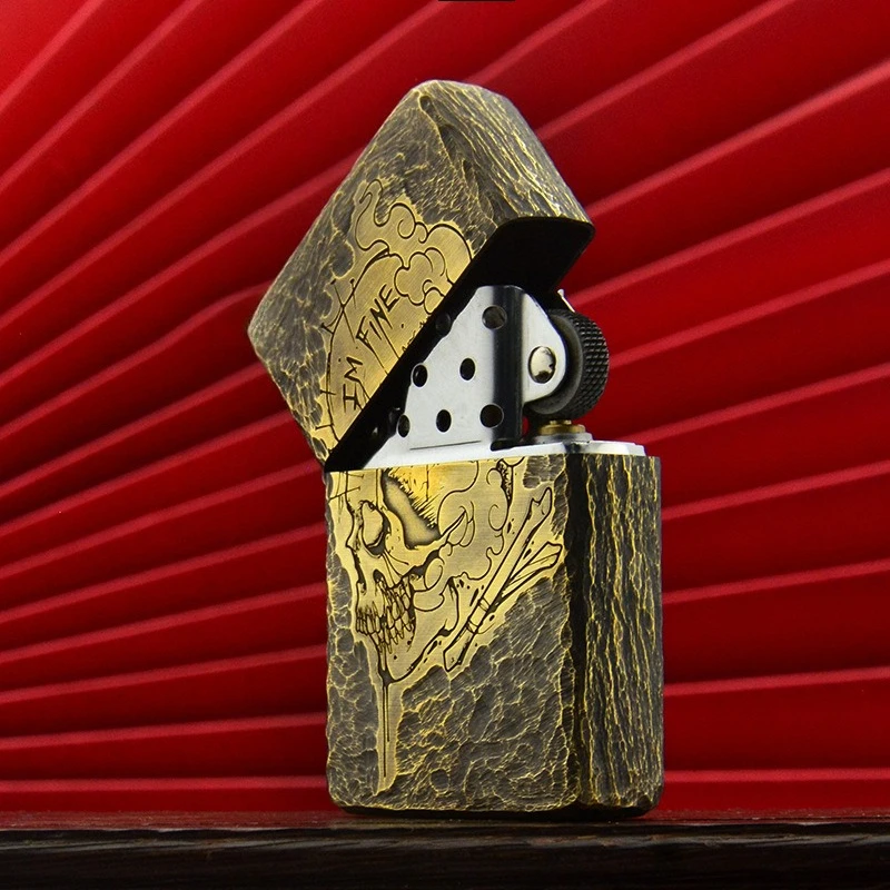 2026 new ZORRO Genuine Brass Skull Kerosine Lighter, Hand-carved Old Style Personalized Creative Luxury High-end Gift for Men