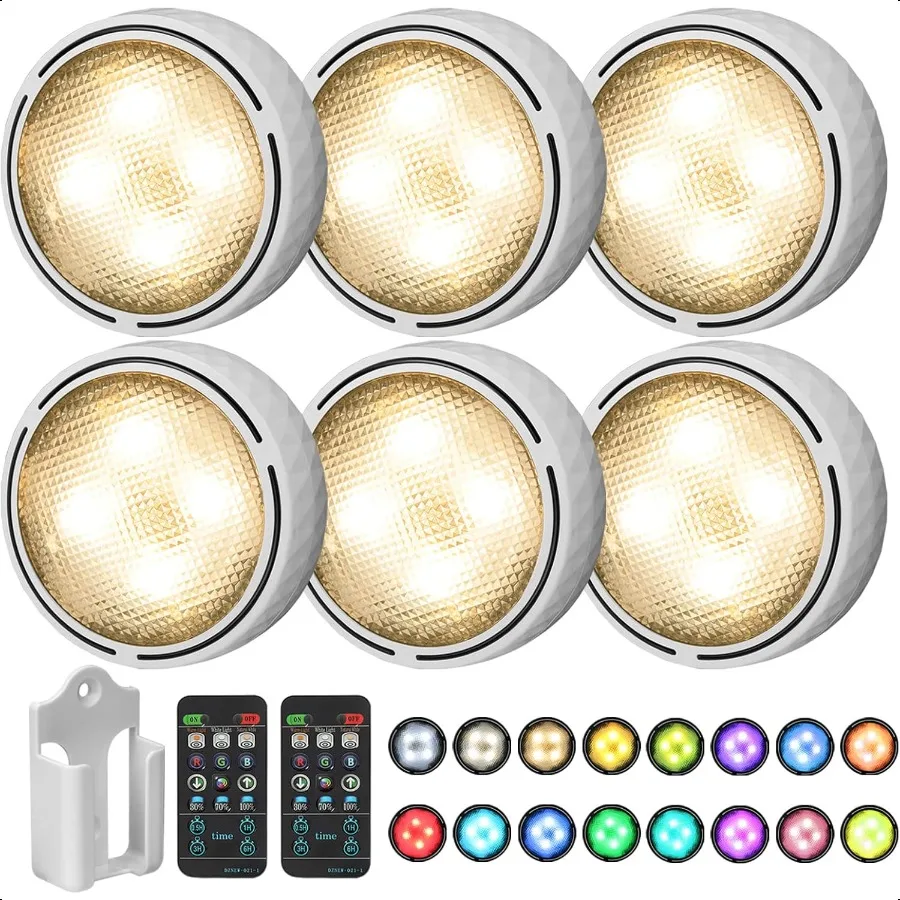 

LED Puck Lights Battery Operated LED Under Cabinet Lighting Wireless Stick on Tap Lights with Remote Controll Color Changing Ti