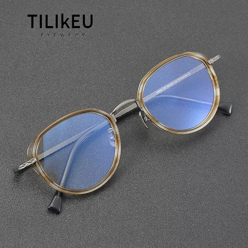 

Vintage Titanium Eyeglasses Frames Men's Retro Hand-Sculpted Oval Prescription Glasses Women's Luxury Brand Designer Eyewear