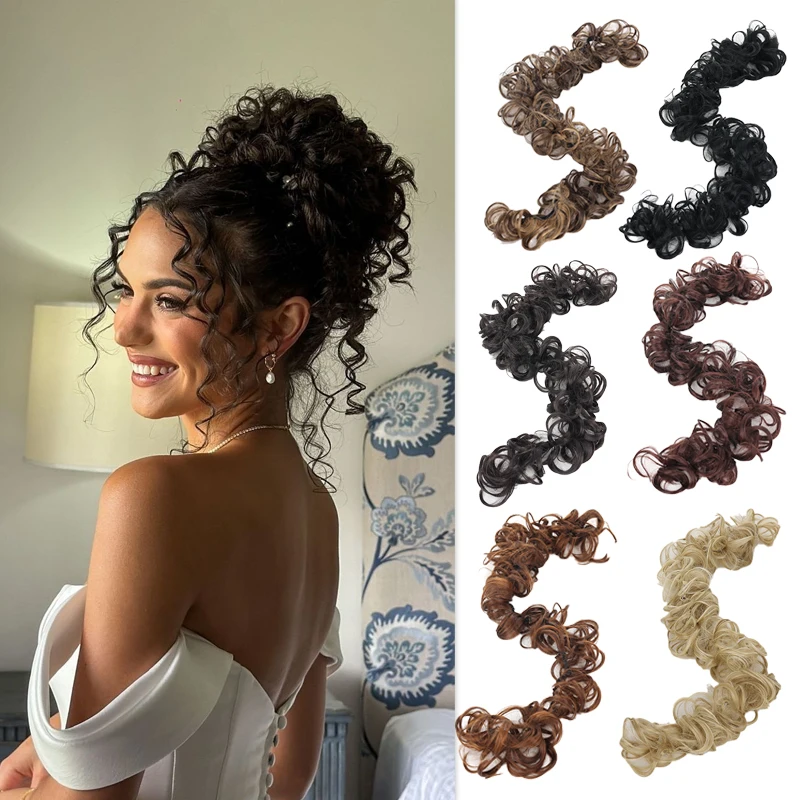 

LUPU Chignon Hair Bun Hair Accessories Synthetic Long Messy Curly Hair Tie DIY Elastic Hair Rubber Band Updo Hair for Women Wear