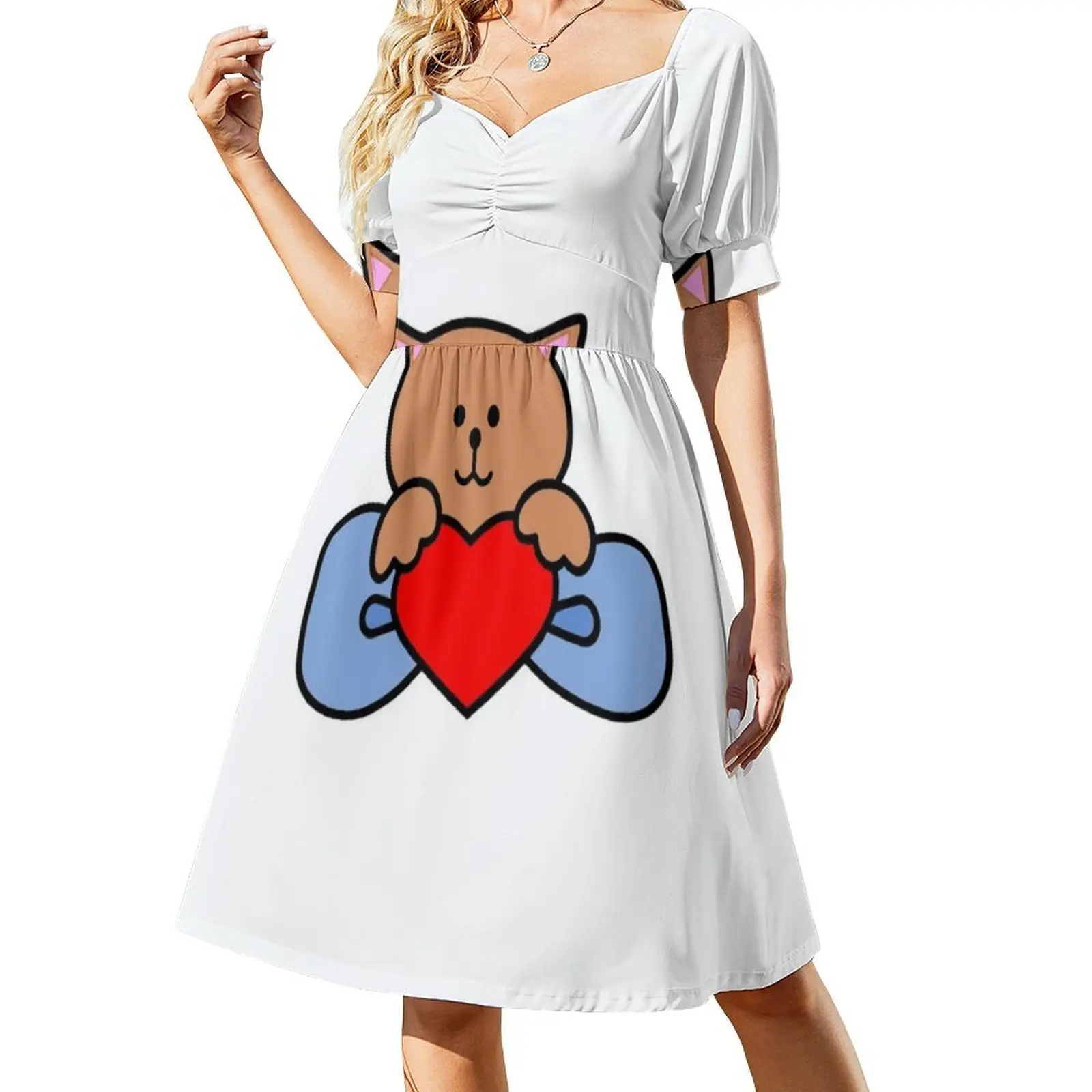 لطيف كيتي القوس الأزهار سموك فستان للنساء الربيع الصيف فستان كاجوال للحزب لطيف كيتي القوس لطيف كيتي القط 90S الحب الطرف #2