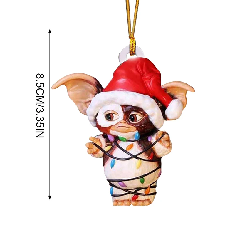 Gremlins Gizmo a forma piatta in cappello da Babbo Natale ornamento da appendere simpatico cucciolo pendente in acrilico regalo di Natale festival