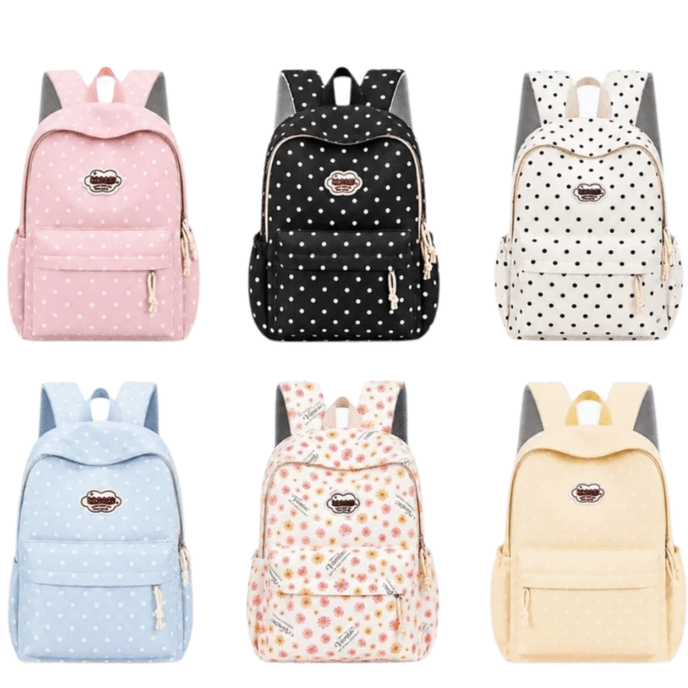 Sweet Nylon Student Backpack Polka Dot Lightweight Travel Rucksack Multi Pocket Large Capacity School Bag for Students Girls