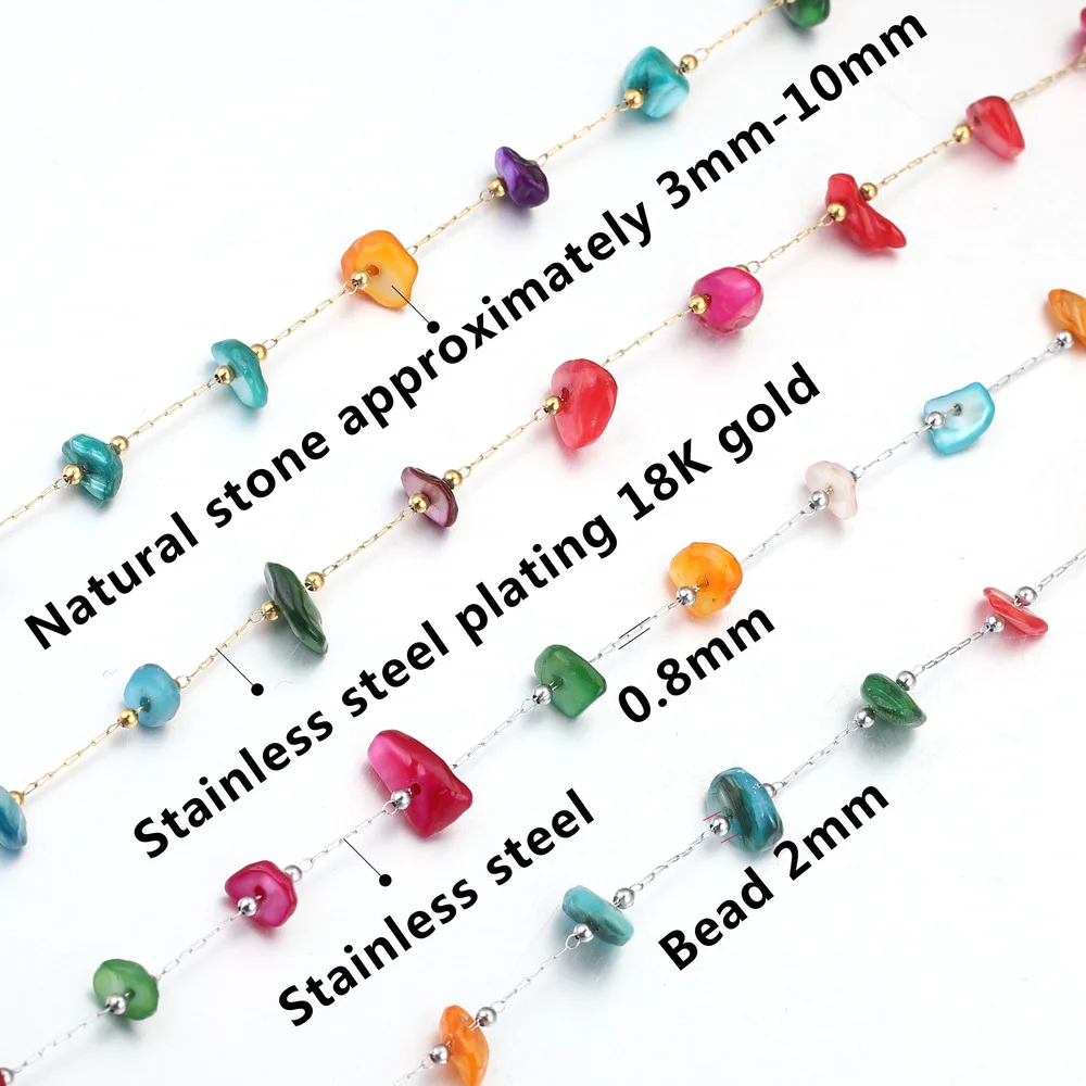 1M Stainless Steel Irregular Natural Stone Clip Beads Chains Turquoise Gemstone DIY Jewelry Bracelets Necklace Making Findings