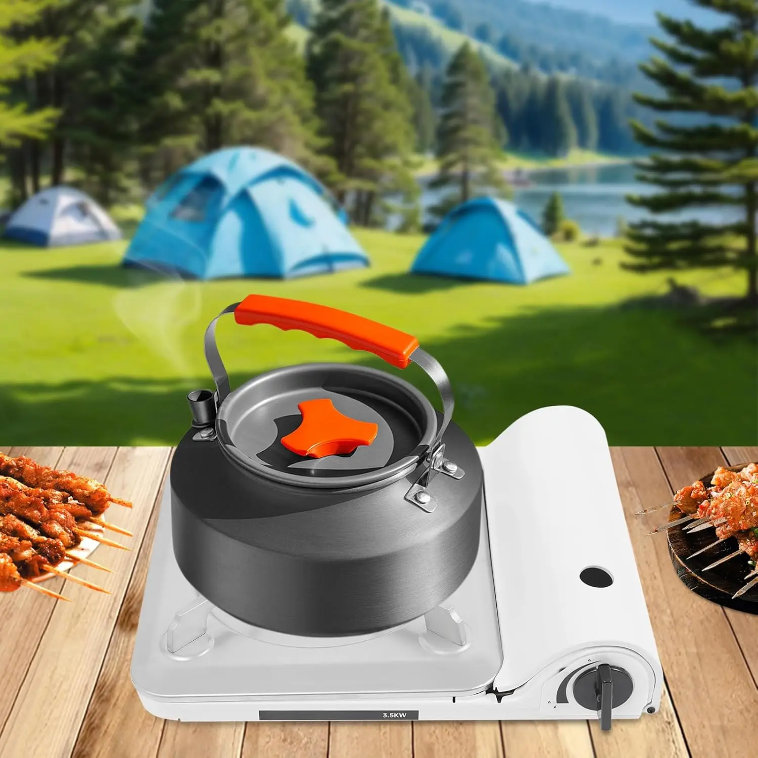 Grill na butan z obudową, przenośny grill kempingowy idealny do gotowania na świeżym powietrzu/kempingu/wycieczek samochodowych, paliwo nie jest dołączone.