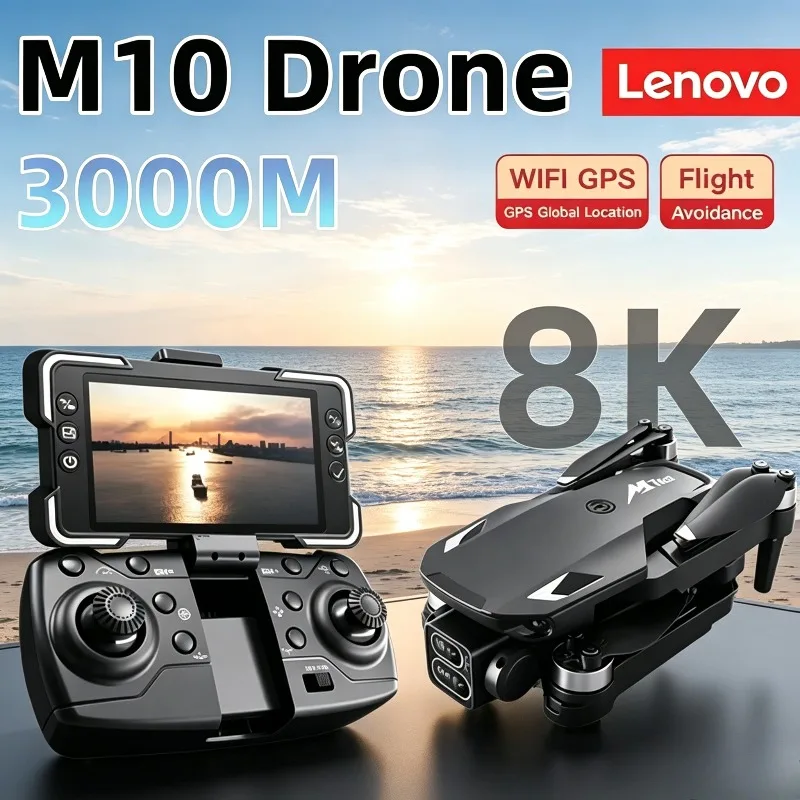 

Lenovo M10 Professional Drone, Brushless Motor with Screen RC, 8K HD Dual Camera, 5G WIFI Obstacle Avoidance Quadcopter Toys