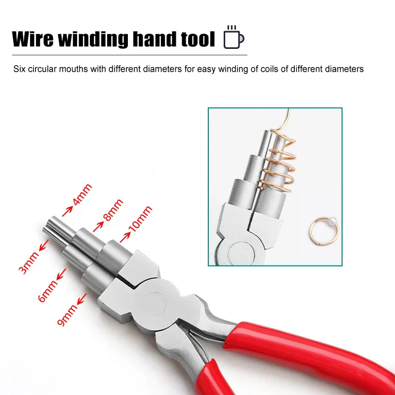 15.5cm 6-in-1 Bail-Making Plier With Grip Handle DIY Ring Making Loops And Jump Rings Tools Iron Wire Looping Jewelry Pliers