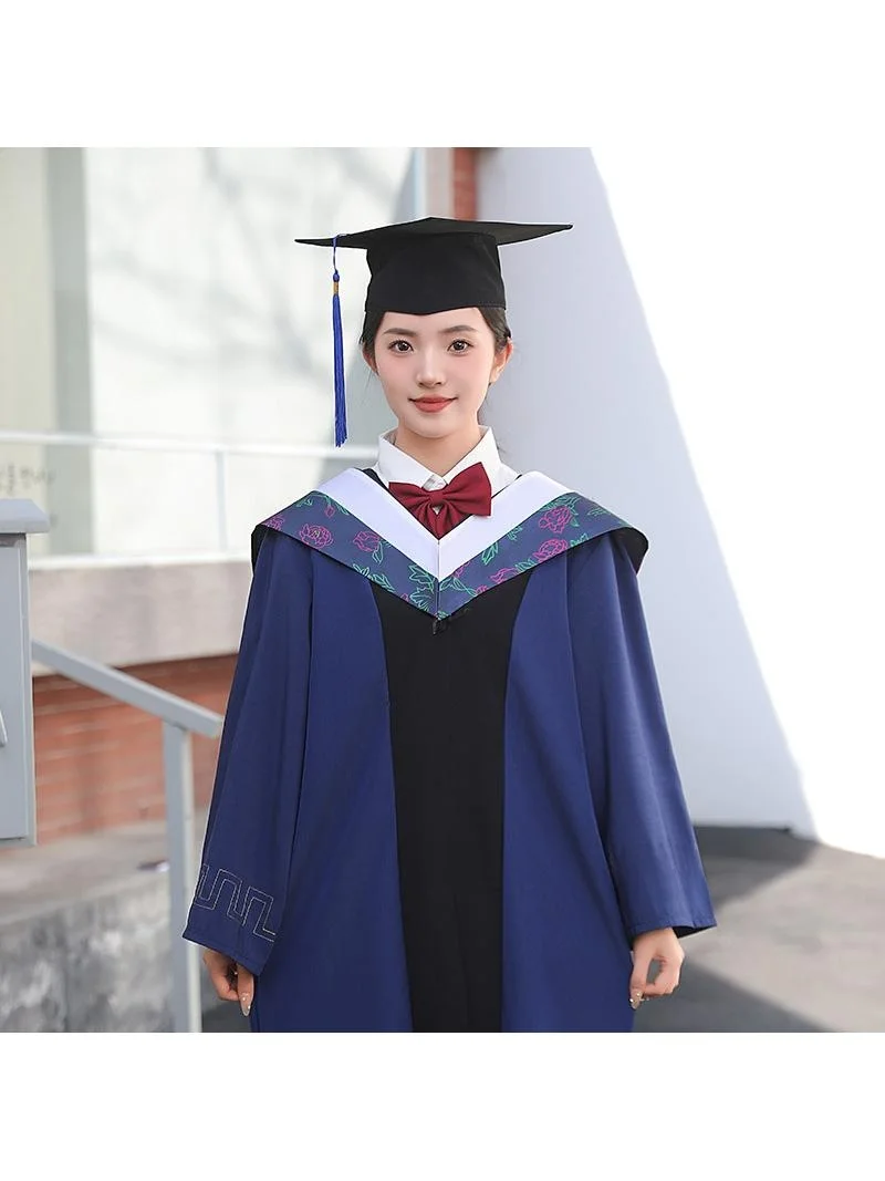 Blue Master's Graduation Gown Performance Costume for University Postgraduate Students Agricultural Military Medical Science