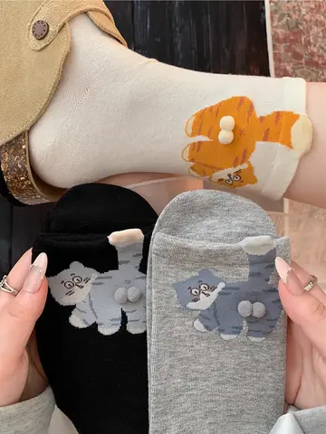 1/3 Pair Three-Dimensional Cat Printed Men female Mid Tube Socks Soft Comfortable Sweat Absorbing Breathable Casual Couples Sock