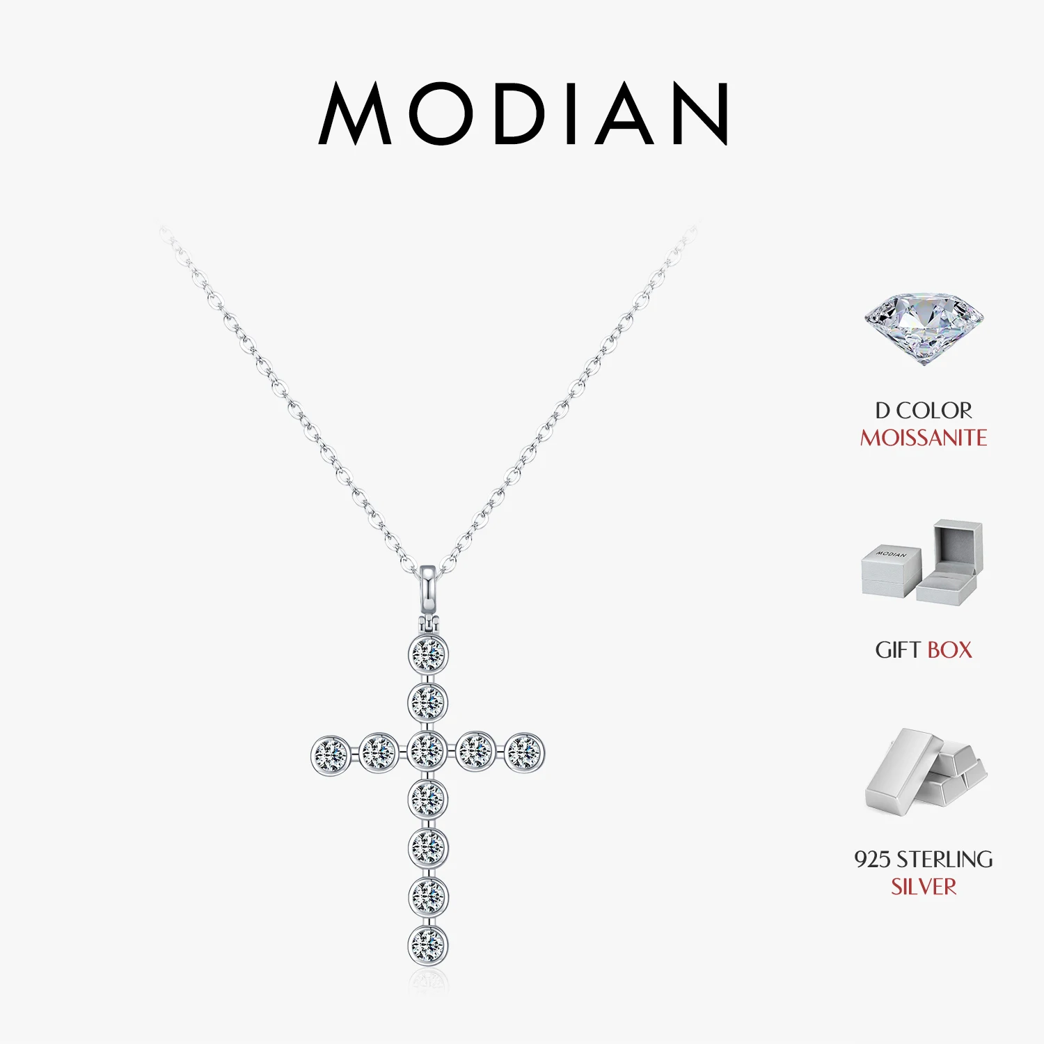 MODIAN D Color Full Moissanite Bezel Cross Necklace 925 Sterling Silver Luxury Classic Pendant Necklace For Women Fine Jewelry