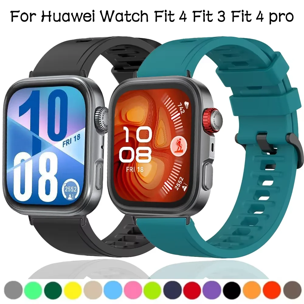 حزام سيليكون لساعة Huawei Watch Fit 3 Fit 4 بإبزيم معدني، سوار معصم مريح لساعة Huawei Watch Fit 4 pro