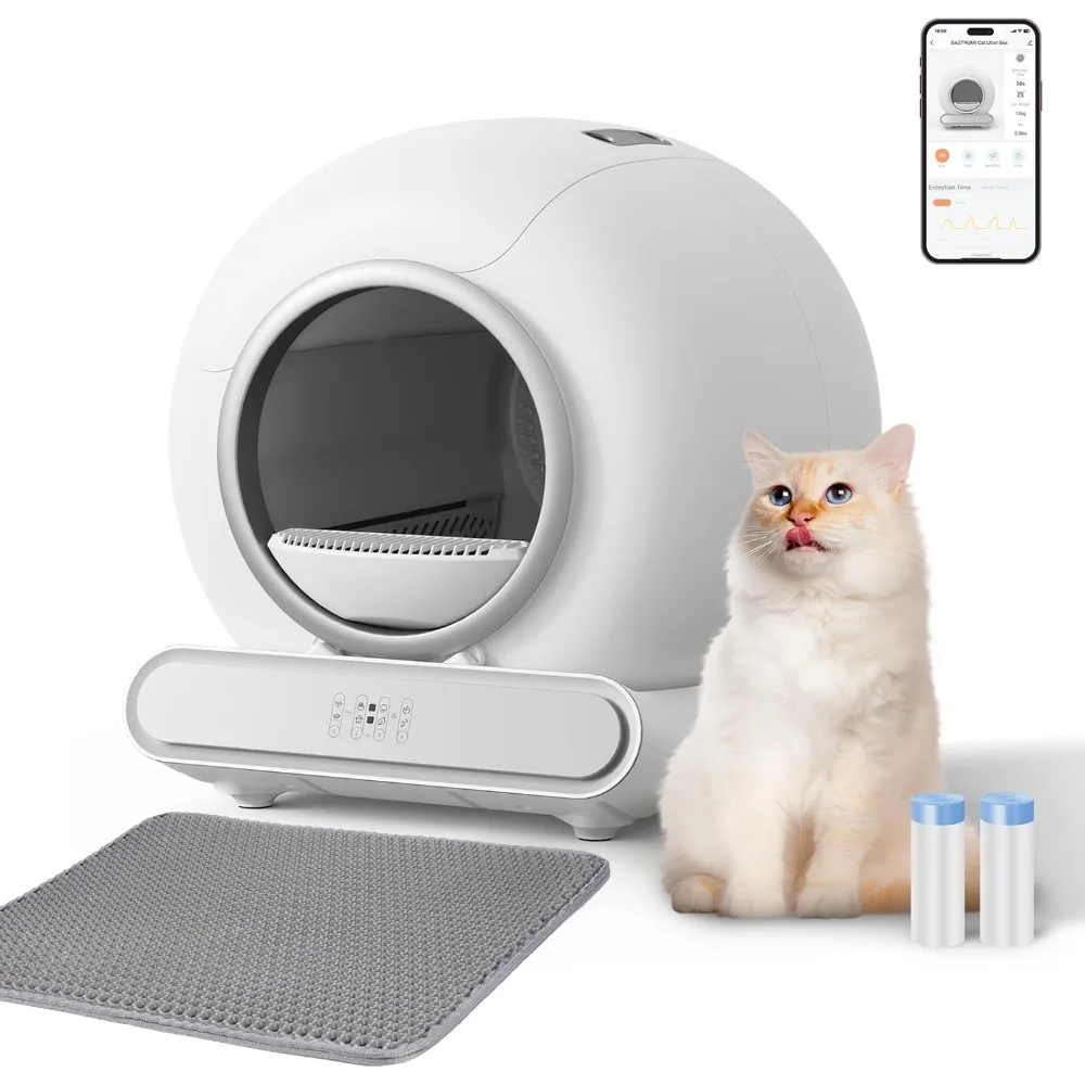 Litter Box, 65L+9L Large Capacity Automatic Cat Litter Box Self Cleaning for Multiple Cats, Safety Protection/Smart App Control